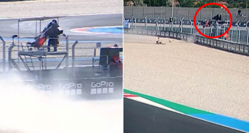Espeluznante accidente en MotoGP: se cay&oacute;, la moto sali&oacute; despedida por el aire y peg&oacute; contra un camar&oacute;grafo
